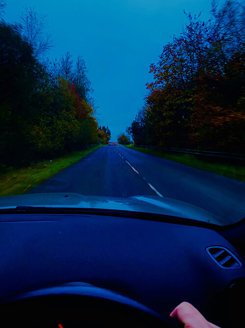 Driving at night on a rural road