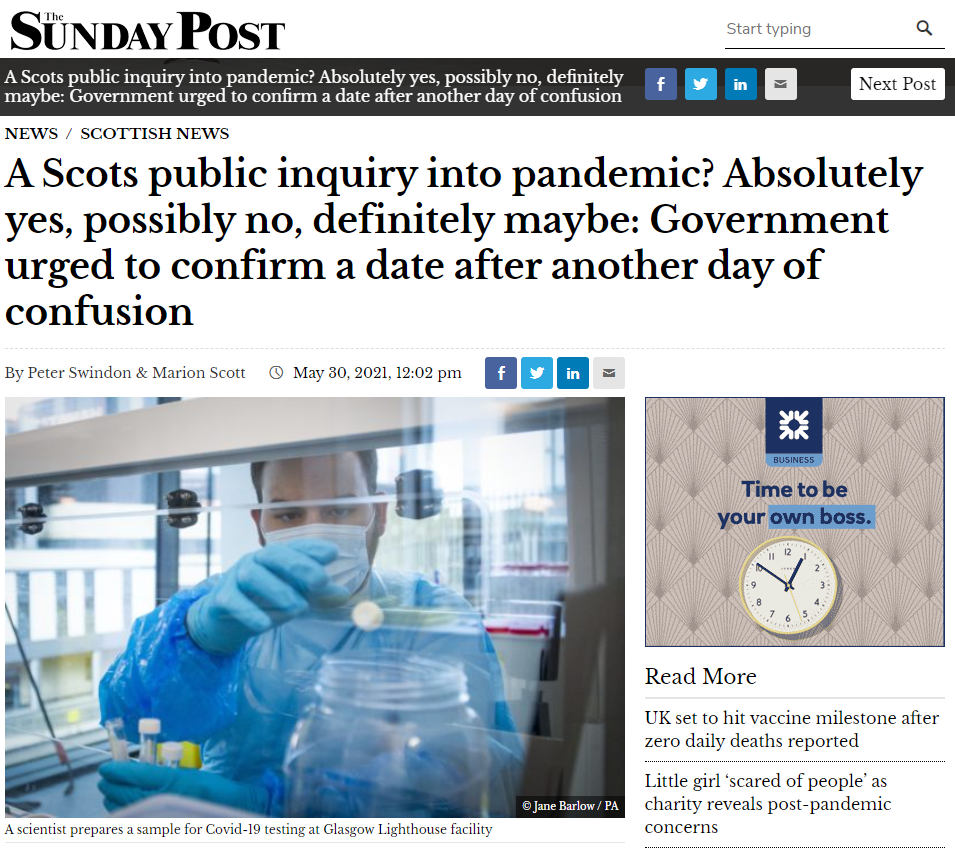Sunday Post Public inquiry into pendemic.
